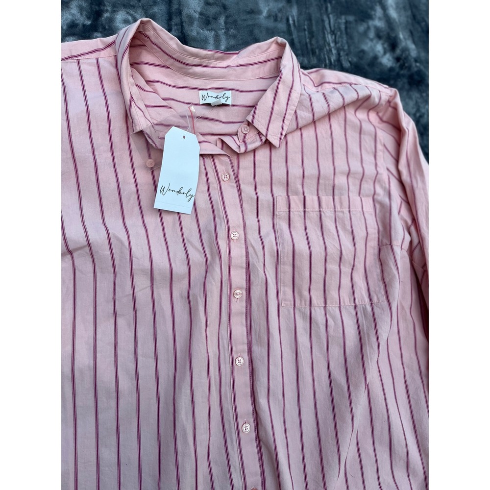 Wonderly Pink Burgundy Striped Button Down Shirt Long Sleeve Plus 4X NWT - Picture 2 of 9
